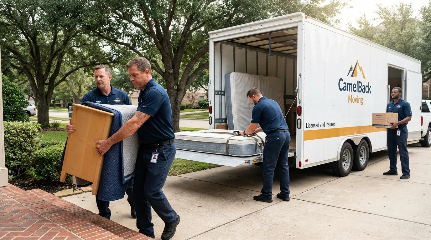 Crew loading residential truck for cross-state move from Kingston, NH