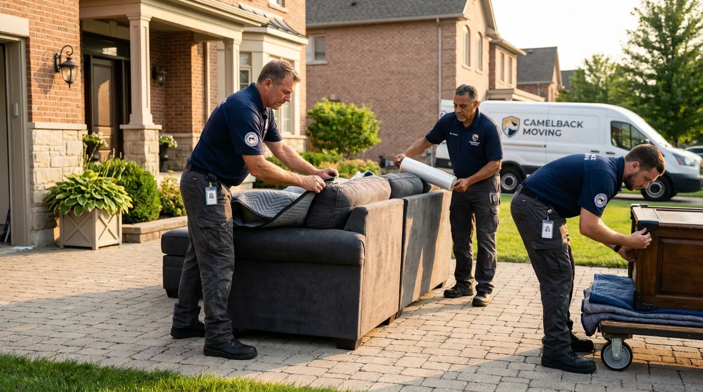 Large estate moving crew wrapping furniture in Kingston, NH